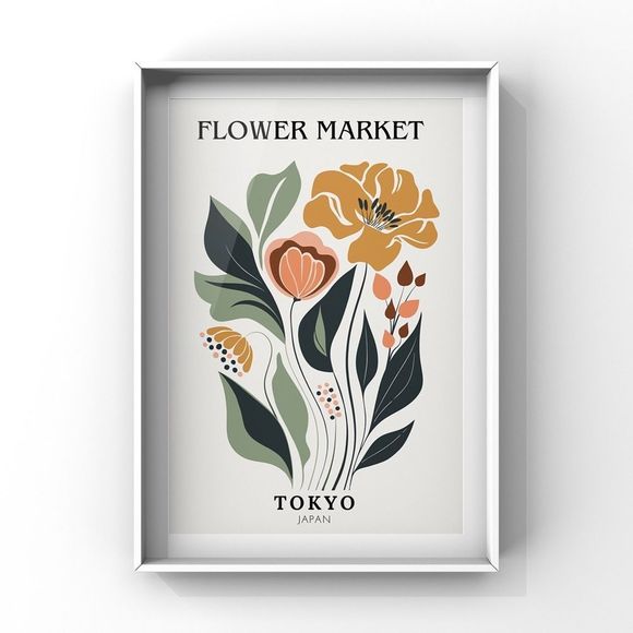 Flower Market Tokyo, Abstract Floral Boho Aesthetic Digital Wall Art Print - Picture 2 of 4